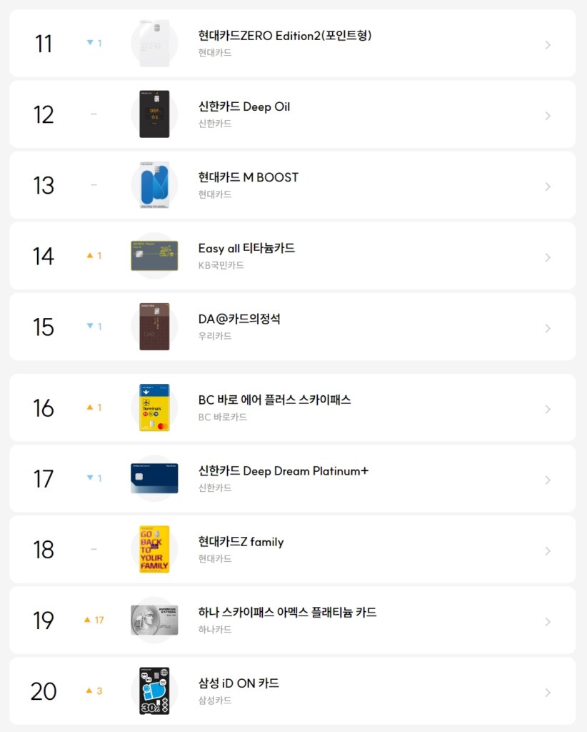 11 ~ 20위 카드