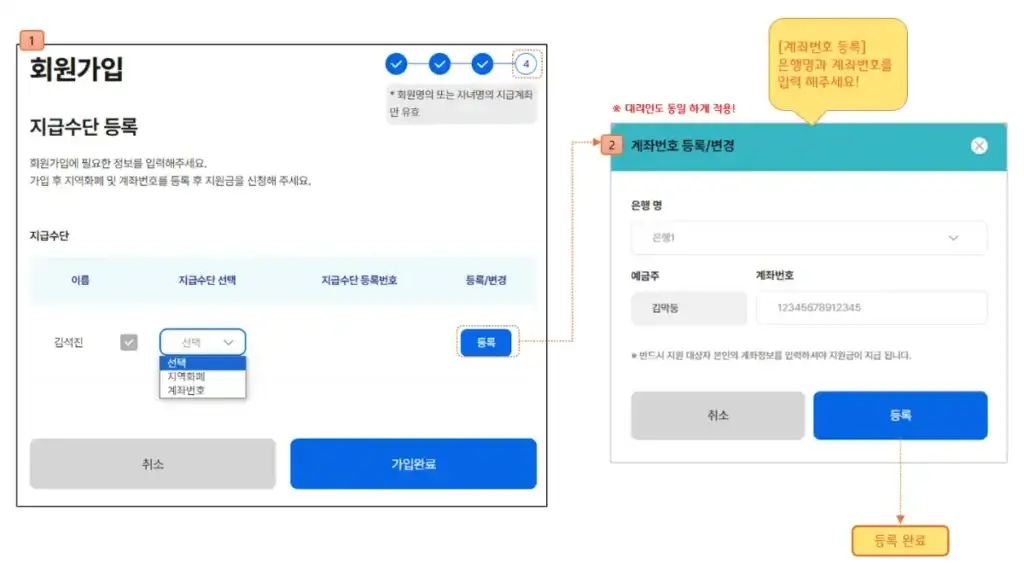 회원 가입 > 지급 수단 등록 > 계좌
