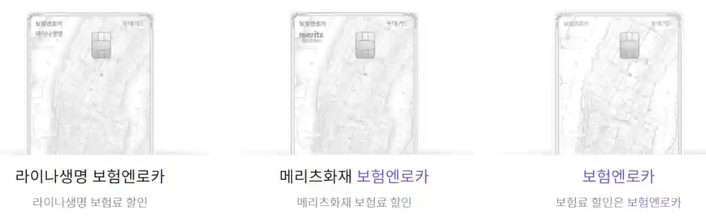홈페이지 '보험엔로카' 카드 종류